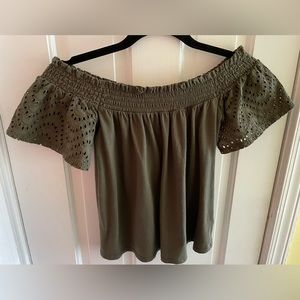 Express olive green off the shoulder top